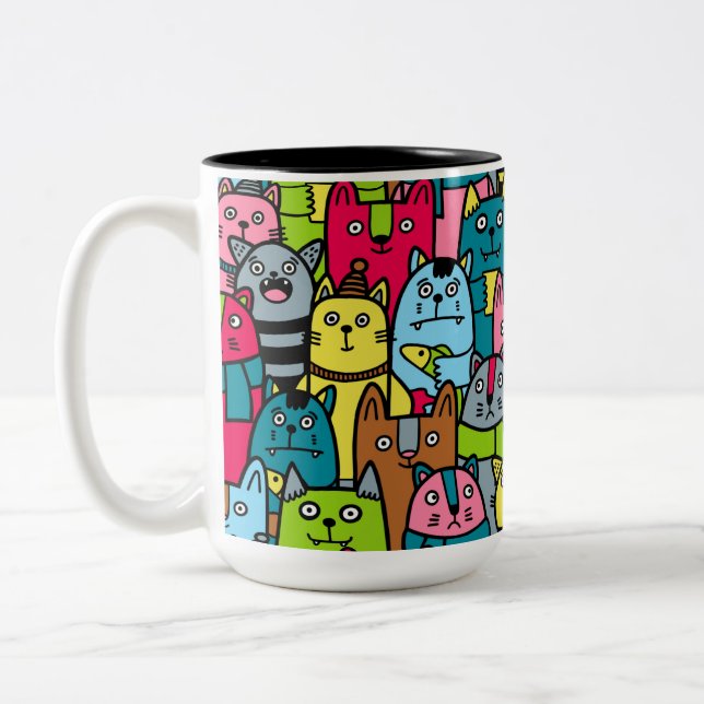 Cat and kittens Two-Tone coffee mug (Left)