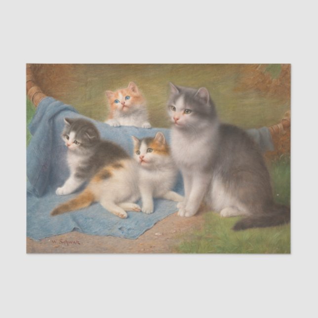 Cat and Kittens Wilhelm Schwar Art Tissue Paper (Front)