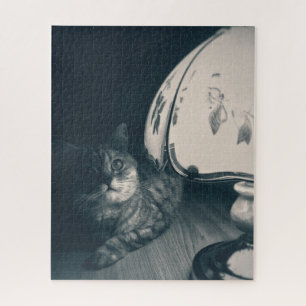 Cat and Lamp Noir Style Photograph Jigsaw Puzzle