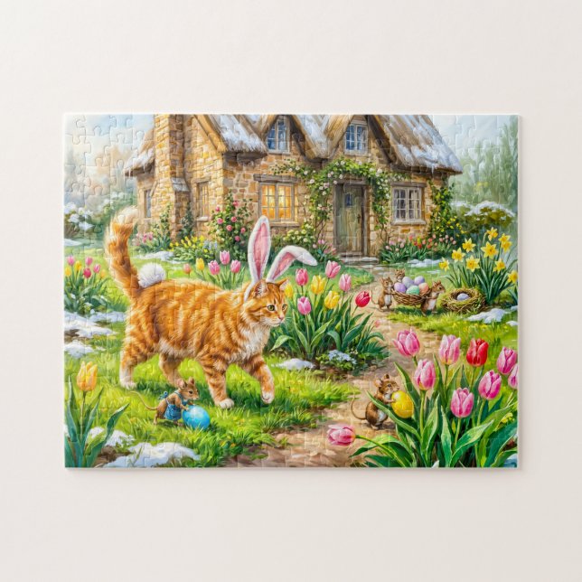 Cat and Mice Easter Egg Scene Jigsaw Puzzle (Horizontal)