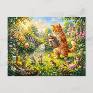 Cat and Mice Garden Water Fun Postcard