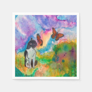 Cat and Monarchs Paper Napkins