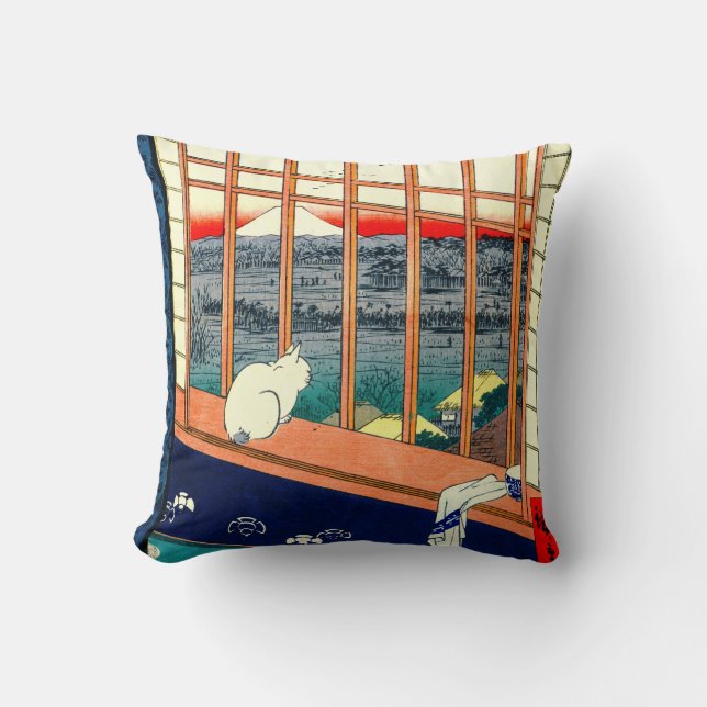Cat and Mount Fuji 1857 Cushion (Front)