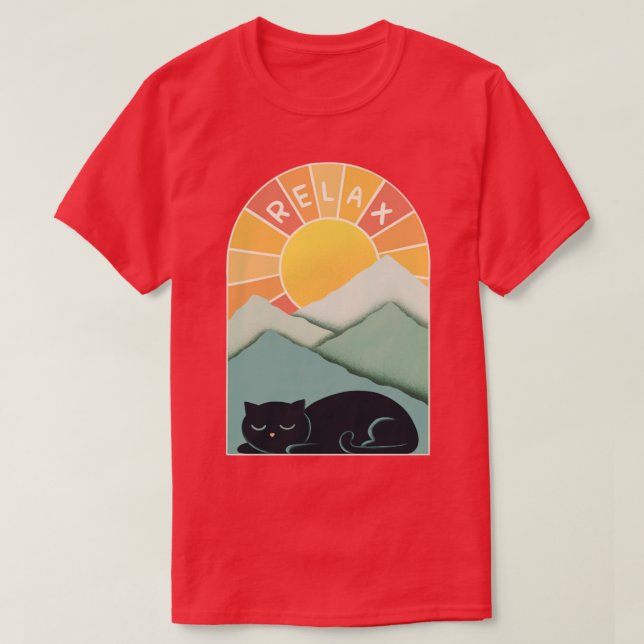 Cat and Mountains T-Shirt (Design Front)