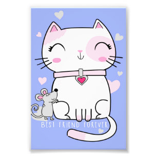 Cat And Mouse Best Friends, Funny Cat Kitten Gift Photo Print
