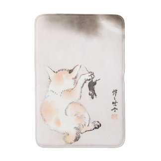 CAT AND MOUSE by Kyosai Kawanabe) Bath Mat
