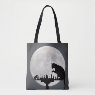 Cat And Mouse Chess Full Moon Tote Bag