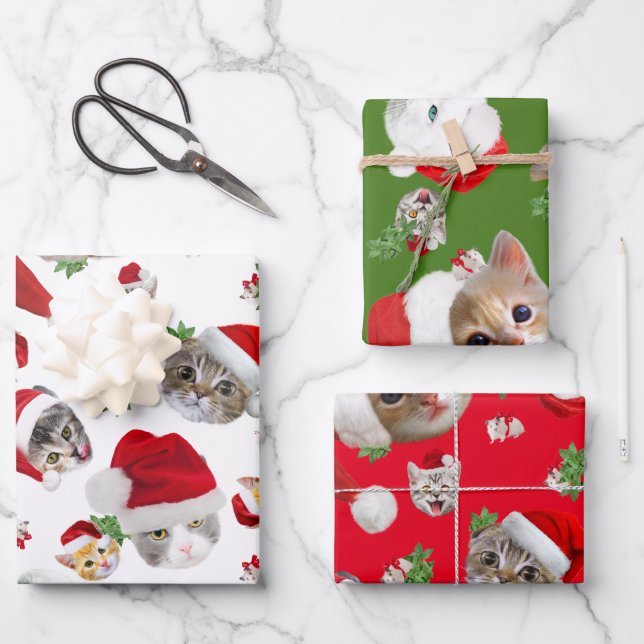 Cat and Mouse Christmas Wrapping Paper Sheet (Front)