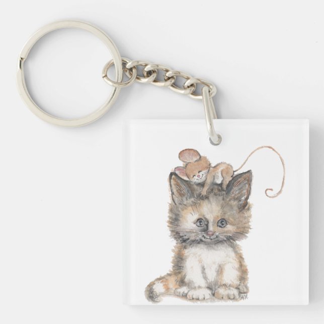 Cat and Mouse design on a Keychain (Front)