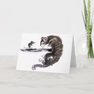 Cat And Mouse encounter sumie painting Card