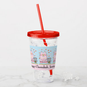 Cat and Mouse Happy Hanukkah Acrylic Tumbler