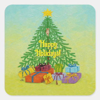 Cat and Mouse Holiday Square Sticker