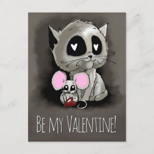 Cat and Mouse Ink Drawing, Be My Valentine Postcard