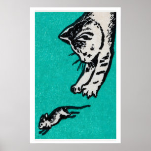 Cat and Mouse Matchbox Print - Vintage Eastern