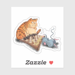 Cat and Mouse Playing Chess Cartoon Drawing Funny 