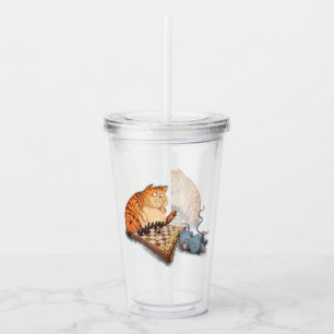 Cat and Mouse Playing Chess Cartoon Drawing Funny  Acrylic Tumbler