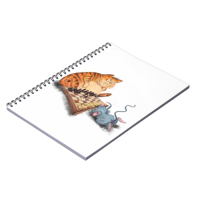 Cat and Mouse Playing Chess Cartoon Drawing Funny  Notebook (Left Side)