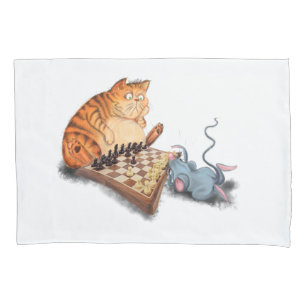 Cat and Mouse Playing Chess Cartoon Drawing Funny  Pillowcase