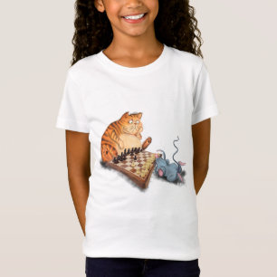 Cat and Mouse Playing Chess Cartoon Drawing Funny  T-Shirt