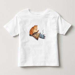Cat and Mouse Playing Chess Cartoon Drawing Funny Toddler T-Shirt