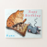 Cat and Mouse Playing Chess Custom Name Birthday Jigsaw Puzzle<br><div class="desc">Birthday Puzzles with Cat and Mouse Playing Chess Cartoon Drawing Funny Animal Comic Play Puzzle - Choose / Add Your Unique Name - Text / Color - Make Your Special Gift - Resize and move or remove and add elements / text with Customization tool ! Choose fonts / size /...</div>
