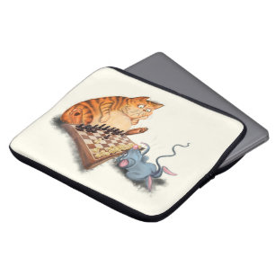 Cat and Mouse Playing Chess Laptop Sleeve