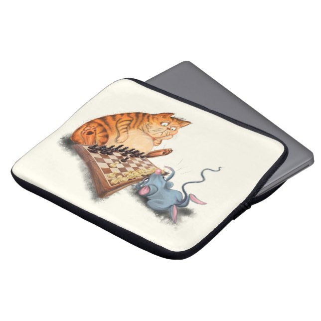 Cat and Mouse Playing Chess Laptop Sleeve (Front Top)