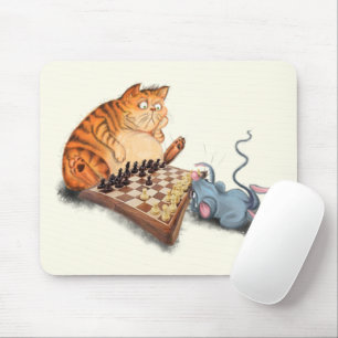Cat and Mouse Playing Chess Mouse Pad