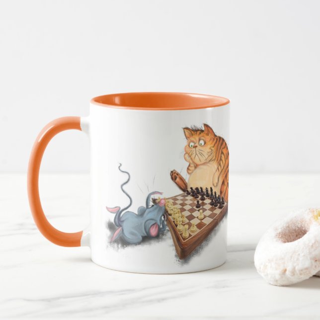 Cat and Mouse Playing Chess Mug (With Donut)