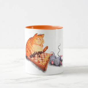Cat and Mouse Playing Chess Mug - Painting