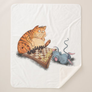 Cat and Mouse Playing Chess Sherpa Blanket