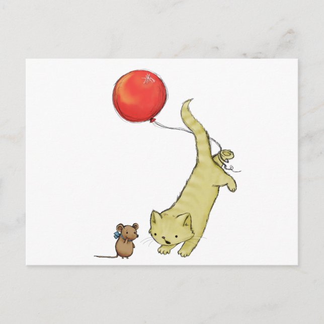Cat and Mouse Playing Postcard (Front)