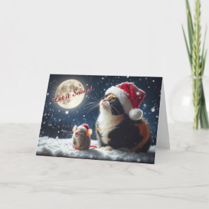 Cat and Mouse Watching the Snow Christmas Card