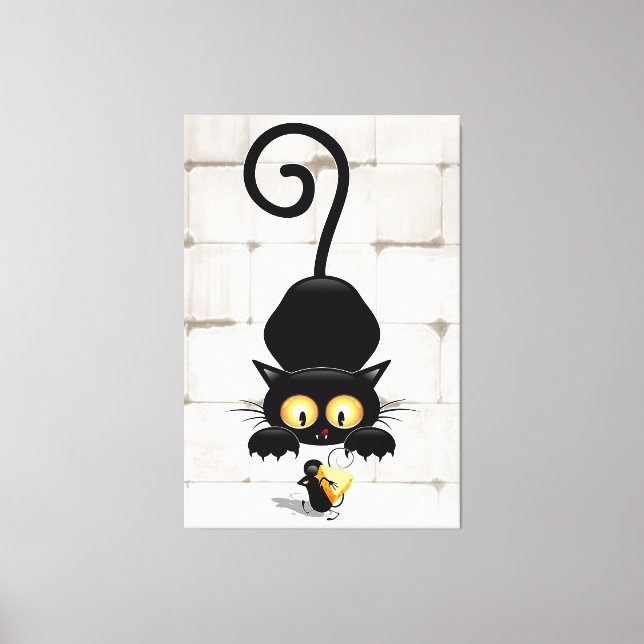 Cat and Mouse with Cheese Fun Cartoon Characters Canvas Print (Front)