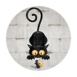 Cat and Mouse with Cheese Fun Cartoon Characters Cutting Board