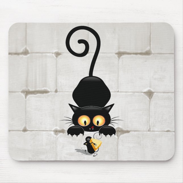 Cat and Mouse with Cheese Fun Cartoon Characters Mouse Mat (Front)