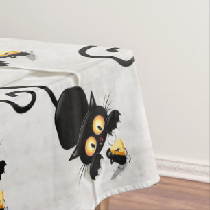 Cat and Mouse with Cheese Fun Cartoon Characters Tablecloth