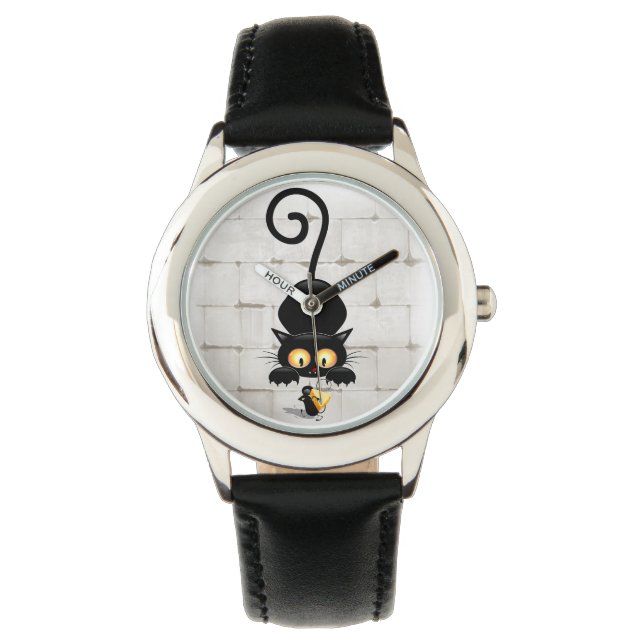 Cat and Mouse with Cheese Fun Cartoon Characters Watch (Front)