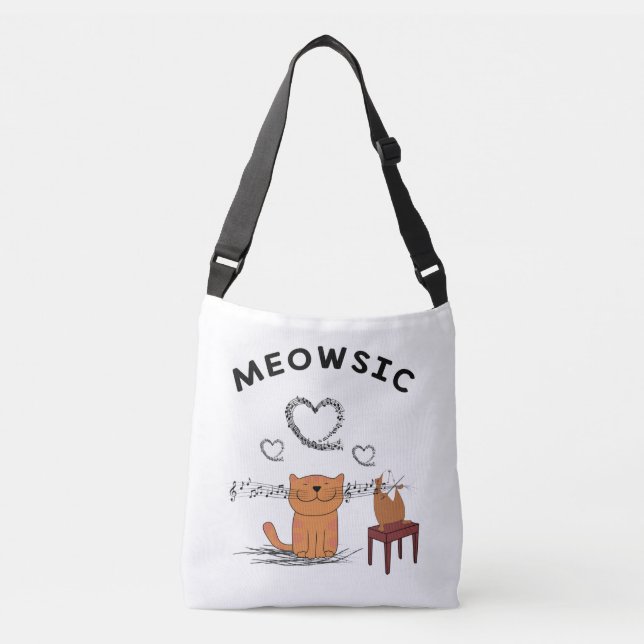 Cat And Music Gift, Cat And Violin Gift, Meowsic Crossbody Bag (Front)