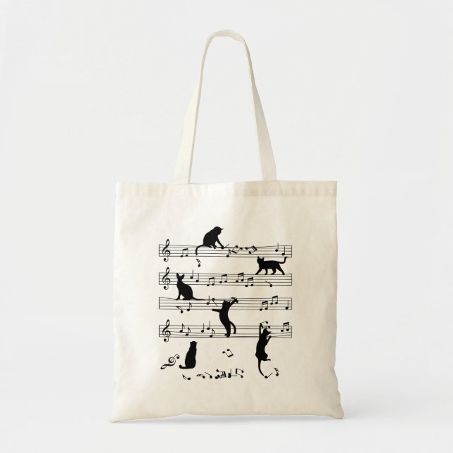 Cat And Music Lover Gift, Cat Playing Note Music Tote Bag (Front)