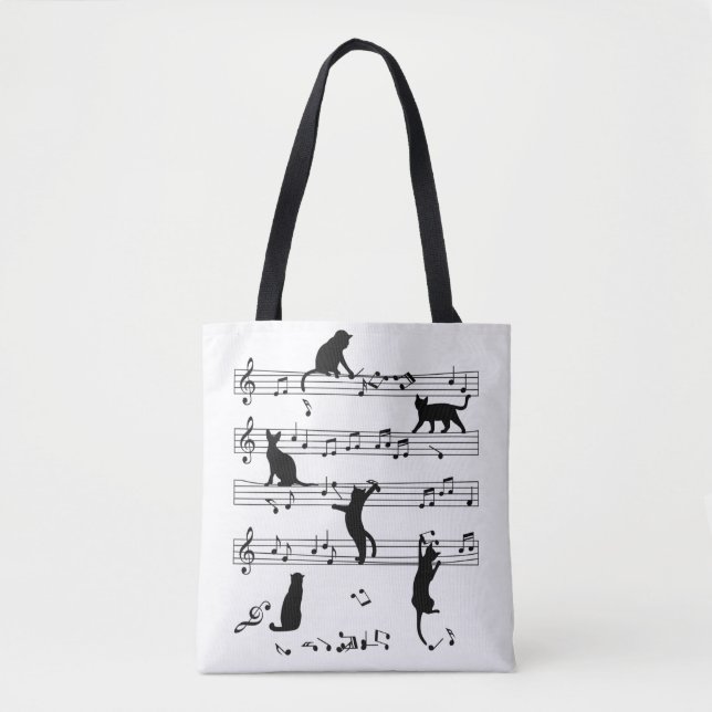 Cat And Music Lover Gift, Cat Playing Note Music Tote Bag (Front)