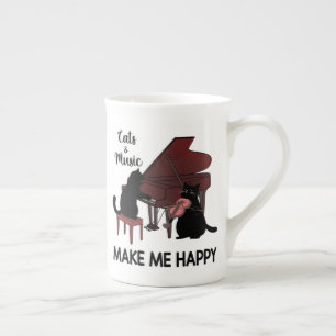 Cat And Music Make Me Happy, Cat Playing Musical Bone China Mug