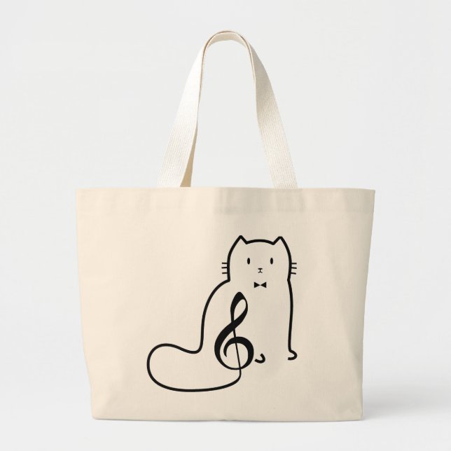 CAT AND MUSIC NOTE LARGE TOTE BAG (Front)