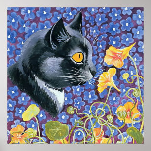 “Cat and Nasturtiums” by Louis Wain Poster