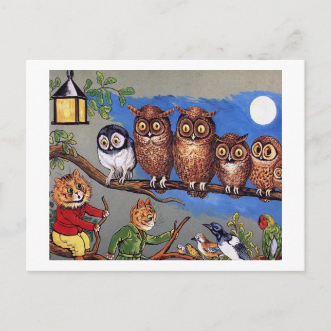 Cat and Owl, Louis Wain Postcard (Front)