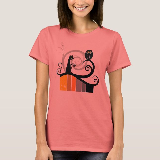 Cat and Owl T-Shirt (Front)