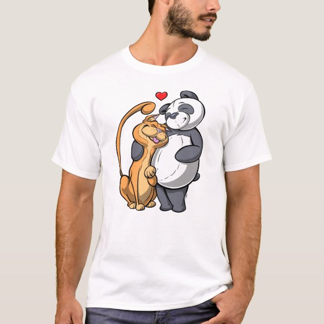 Cat and Panda Love T-shirt (Front)