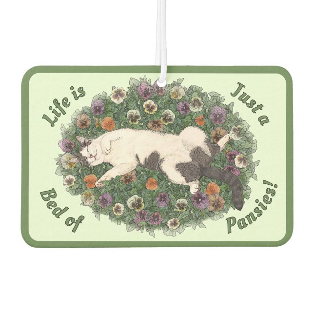 Cat and Pansy Flowers Design Customizeable Car Air Freshener (Front)