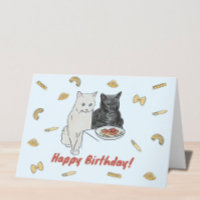 Cat and Pasta Birthday Card