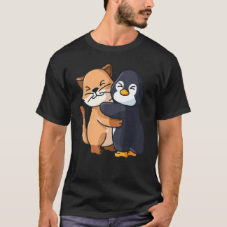 Cat And Penguin Cute Animal  Hugging For Women Gir T-Shirt
